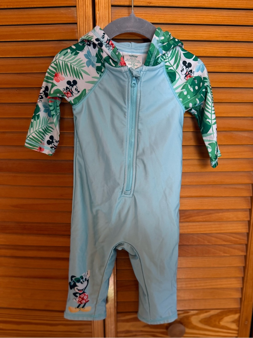 Disney Mickey Light Blue Baby Swim Rashguard with Tropical Print Accents